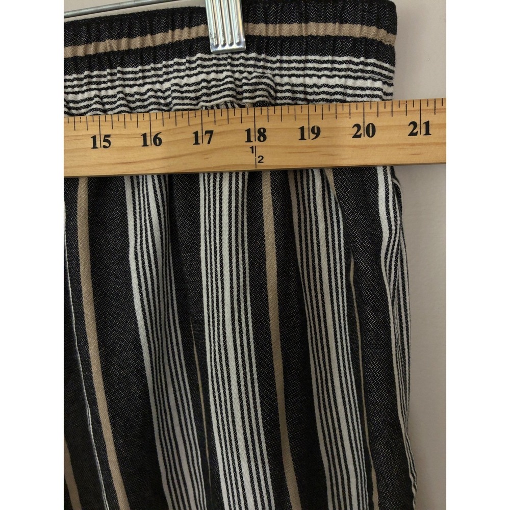Striped Pants Women 22W Black White Tan Linen Blend Wide Leg Fringe - Picture 6 of 8